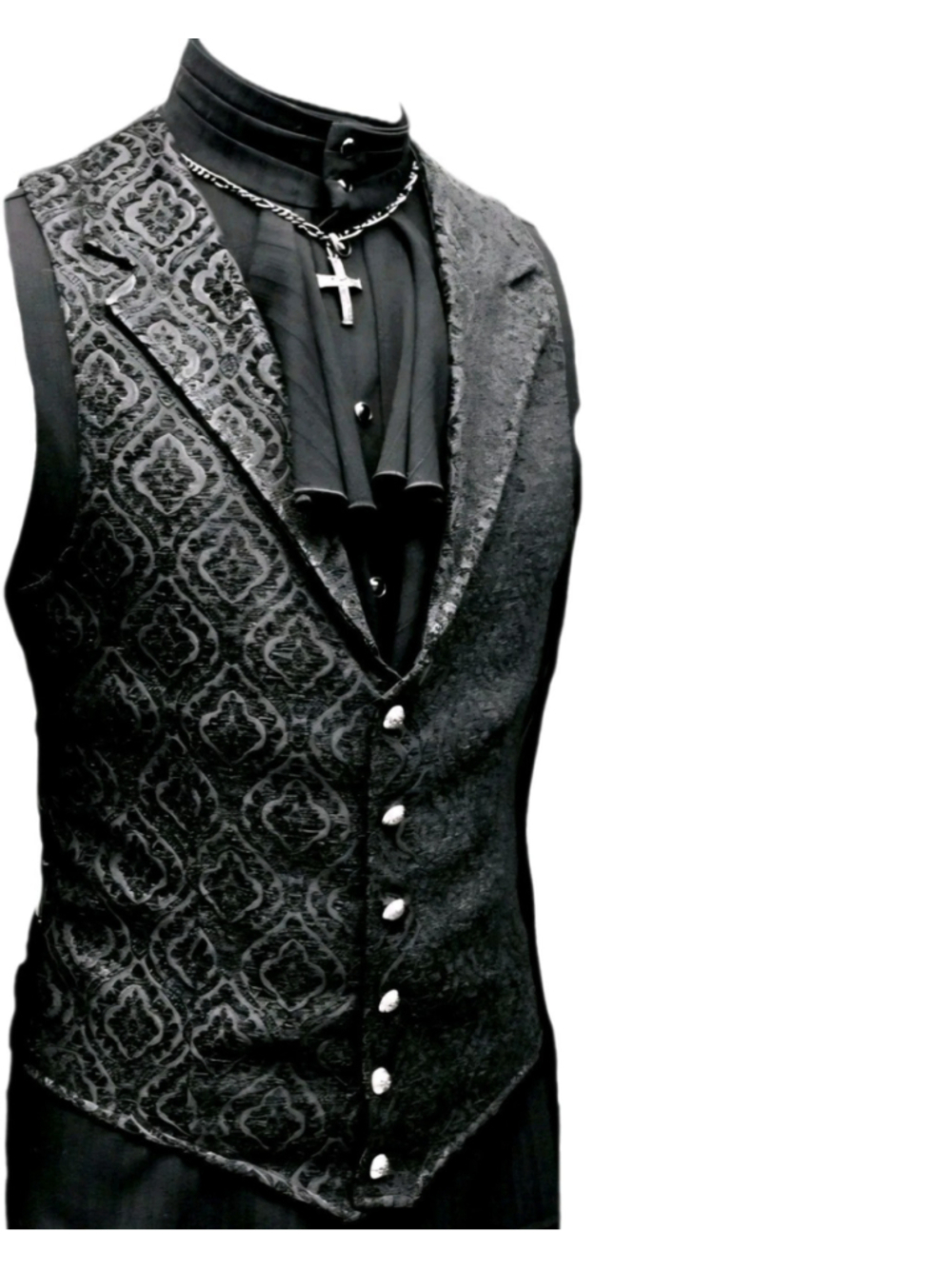 Whimsygoth Shrine Hollywood Vest Men L Black Tapestry Gothic Formal